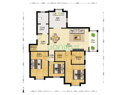 鑫惠花园中区 3室1厅1卫 127平方