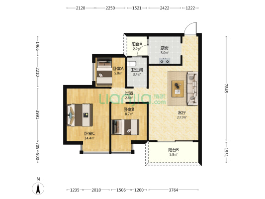 荣佳国韵三期 3室1厅1卫 89平方