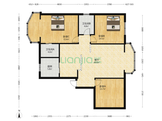 欧鹏大道169号 3室1厅2卫 128平方