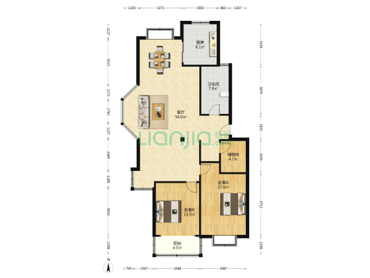 悦华公寓 2室1厅1卫 136平方