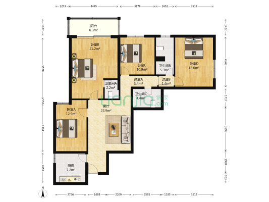 华辉苑 4室1厅3卫 150平方