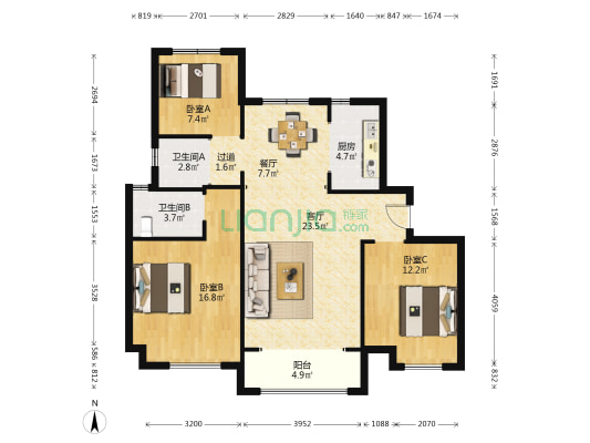 碧桂园时代澜湾二期 3室2厅2卫 117平方