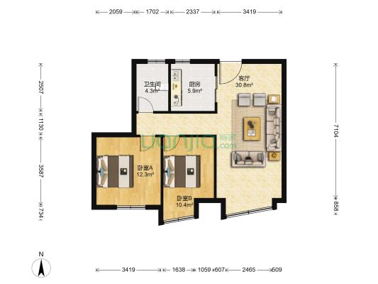 万科未来城 2室1厅1卫 97平方