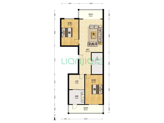 隆庆河畔家园 2室1厅1卫 137平方