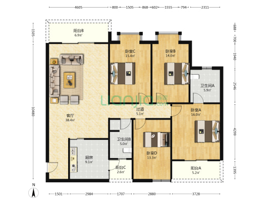 上堡公寓 4室1厅2卫 170平方
