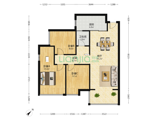 深东新锐 3室1厅1卫 107平方