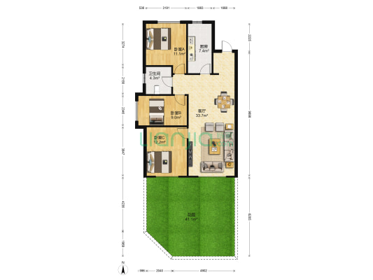 湾流墅 3室1厅1卫 102平方