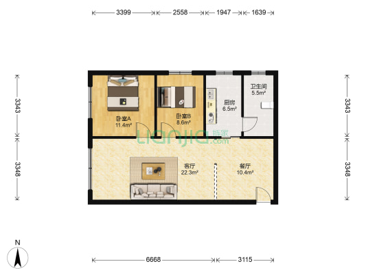 高岩路小区 2室2厅1卫 83平方