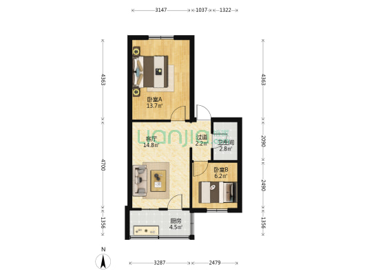 西安市农业机械总公司 2室1厅1卫 52平方