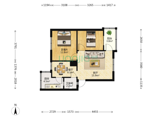 关上石油生活区 2室2厅1卫 52平方