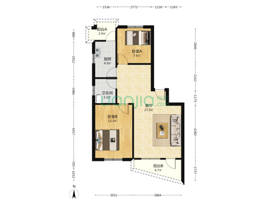 大另地一巷 2室1厅1卫 71平方