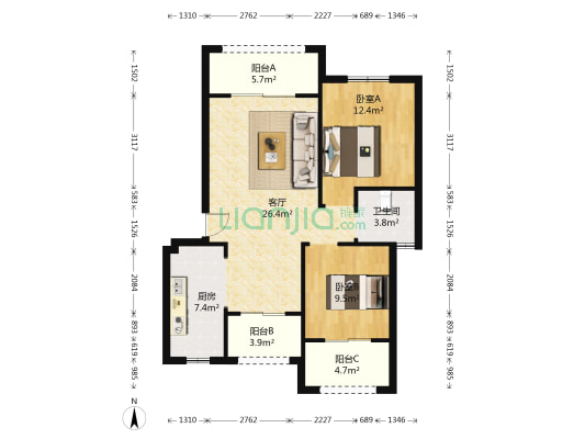金科廊桥水乡五期 2室1厅1卫 79平方