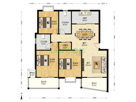 阳光雅苑 3室2厅2卫 128平方