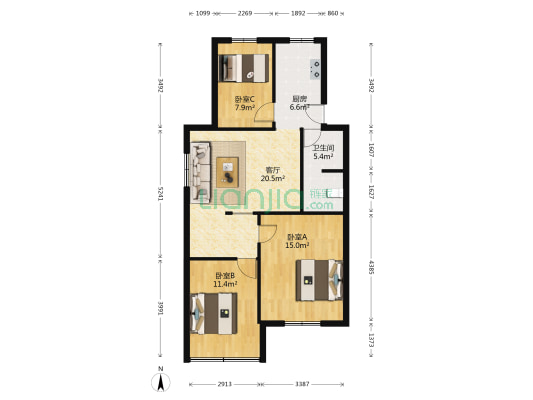 留下西苑 3室1厅1卫 83平方