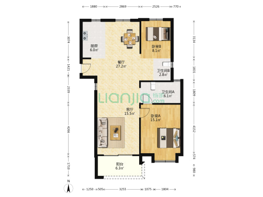 天怡湾花苑 2室2厅2卫 114平方