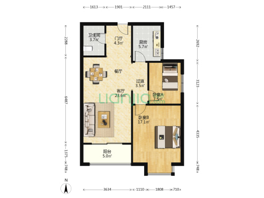 紫气东来 2室1厅1卫 94平方