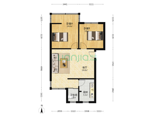 一杆旗北街69号 2室1厅1卫 67平方
