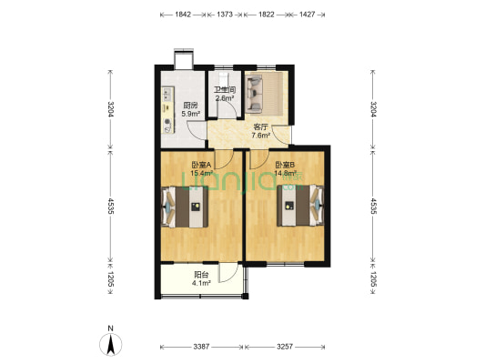 雨东村 2室1厅1卫 57平方