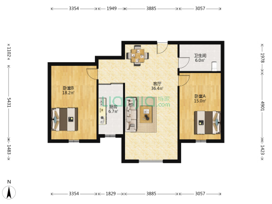 中华名苑 2室1厅1卫 123平方