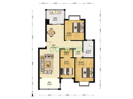 金凤梧桐华苑 3室1厅1卫 107平方