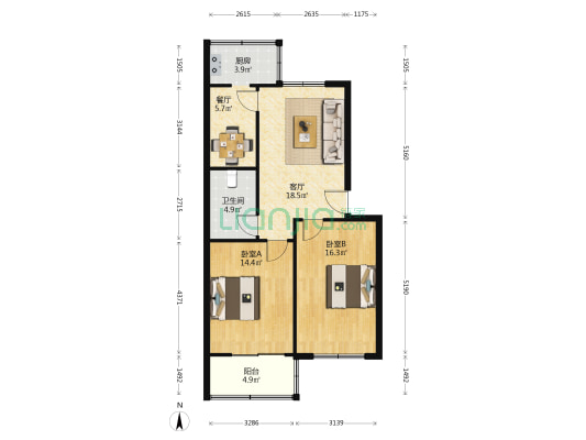 宝塔里 2室2厅1卫 101平方