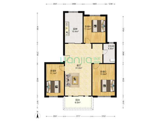 智慧之城一期 3室1厅1卫 98平方
