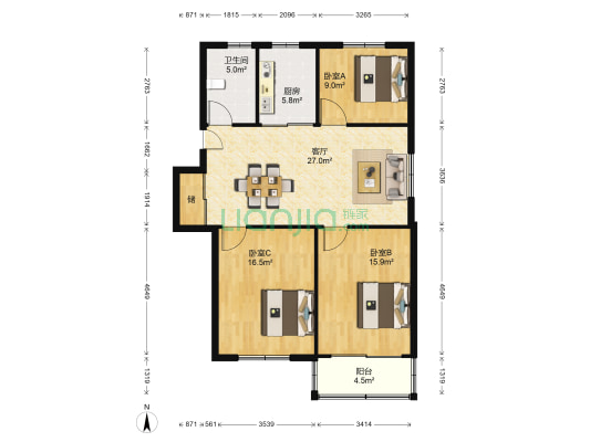 星海新村 3室1厅1卫 100平方
