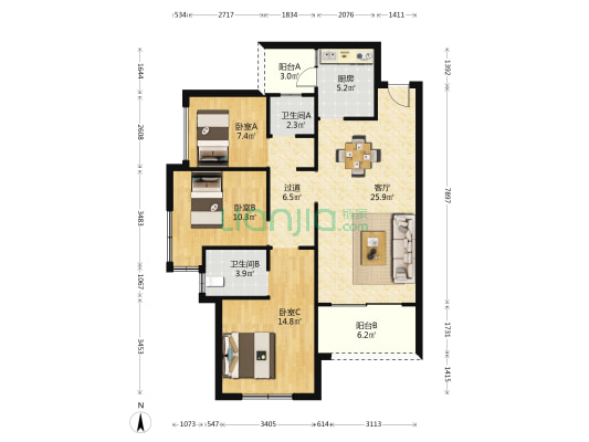 隆腾蜀州府 3室1厅2卫 95平方