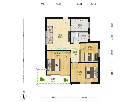 东渡工商局宿舍 3室1厅1卫 82平方