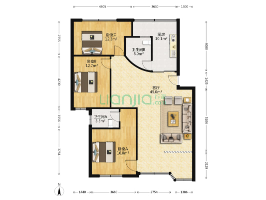 迎宾大道 3室1厅2卫 126平方