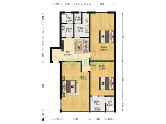 马王堆防水建材市场 3室1厅3卫 107平方