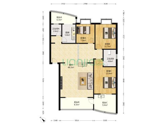 德意馨苑 3室1厅2卫 144平方