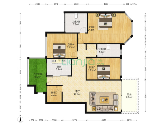 深业御泉山 4室1厅2卫 168平方