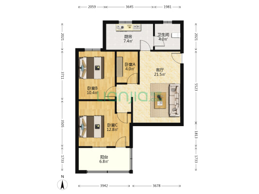 南大公寓 3室1厅1卫 82平方