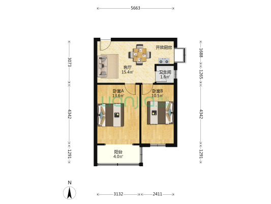 建东街付4号院 2室1厅1卫 56平方