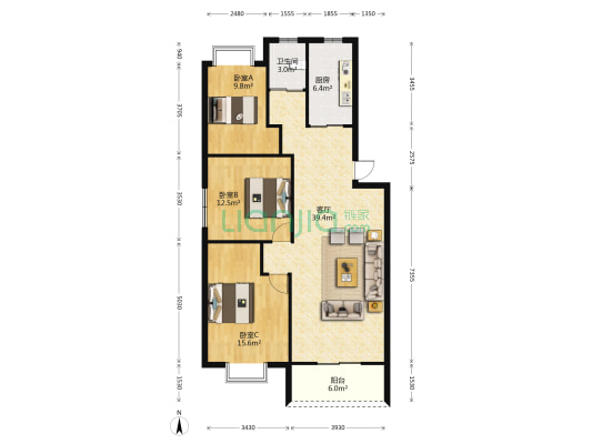 华茂新园 3室1厅1卫 103平方