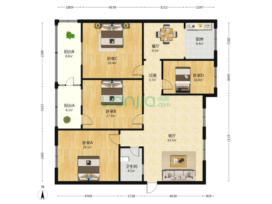 万利达小区 4室2厅1卫 157平方