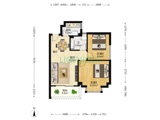西城品阁 2室1厅1卫 66平方
