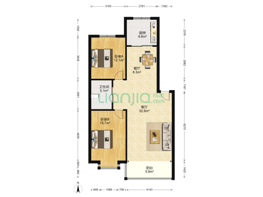 风和日丽 2室2厅1卫 106平方