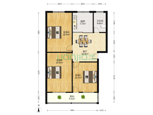 为民新村 3室1厅1卫 102平方