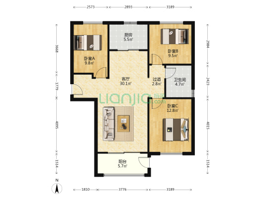 双水家园润园 3室1厅1卫 117平方