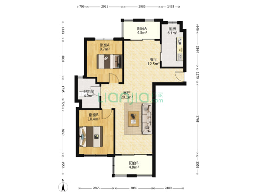 国际华城 2室2厅1卫 103平方