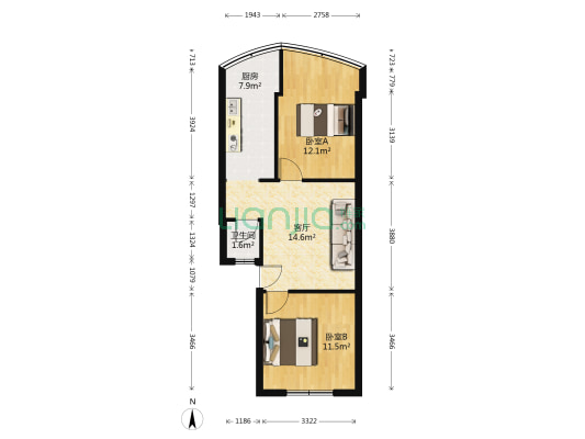 万和路56号 2室1厅1卫 57平方