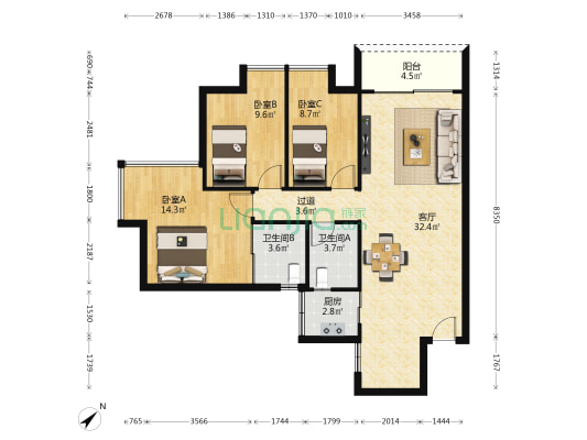 福民佳园 3室1厅2卫 101平方