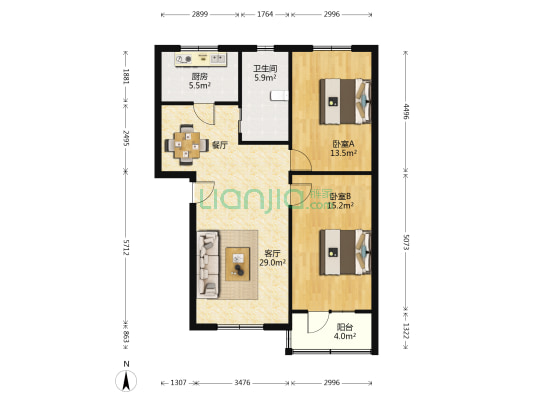 民洁小区 2室1厅1卫 89平方