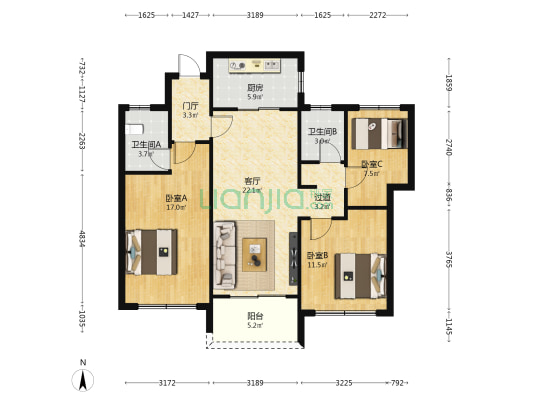 雅居乐金沙湾四期 3室1厅2卫 108平方