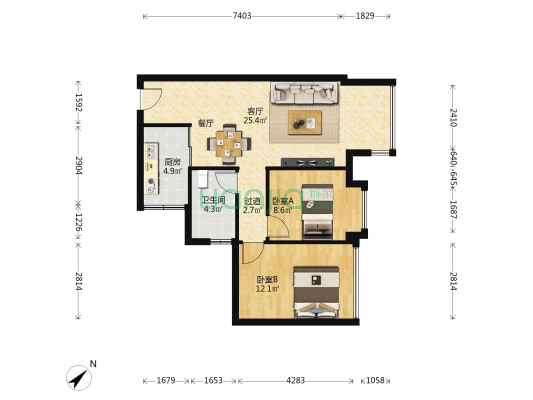 盛荟城朗庭 2室1厅1卫 71平方