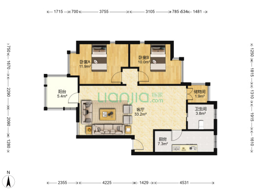 中国青城1期 2室1厅1卫 84平方