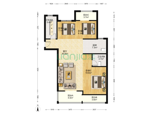 金色凤凰园锦园 3室1厅2卫 110平方