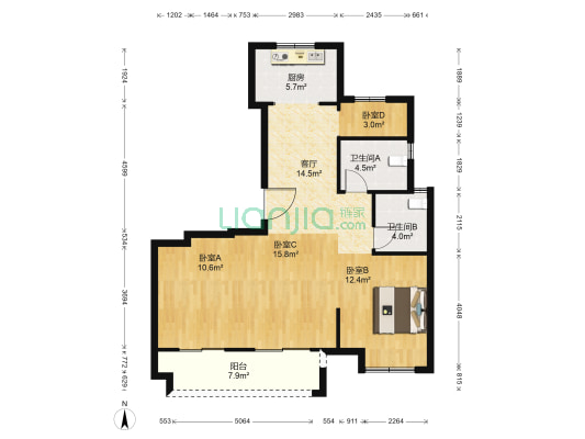 越秀星悦城 4室1厅2卫 98平方